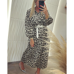 Longue robe chemise léopard