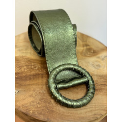 Ceinture en cuir kaki brillant