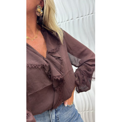 Blouse à volant marron