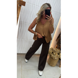 Top plissé camel