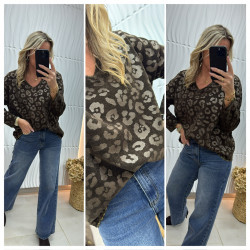 Pull léopard marron