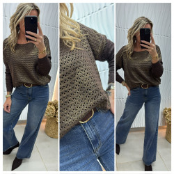 Pull ajouré marron