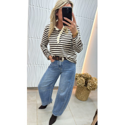 Marinière en coton col volant