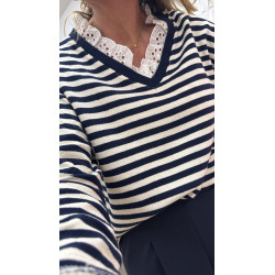 Pull marinière dentelle