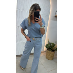 T shirt bleu jeans dentelle...