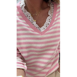 Pull marinière rose