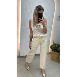 Jeans dentelle beige